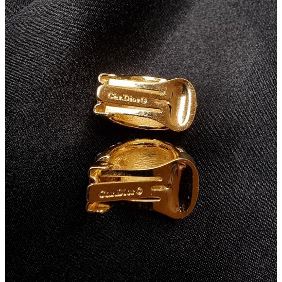 Vintage 1990s Christian Dior Gold Plated Clip-On Earrings With Rhinestone Stripe - Picture 5 of 5